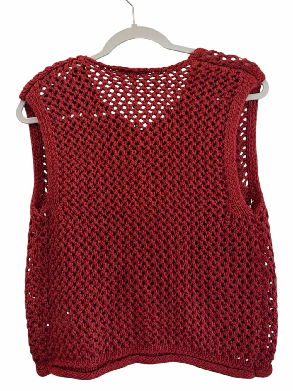 NWT Vigoss Office Career Deep Red Crochet Knit Button Vest Gold Buttons Large